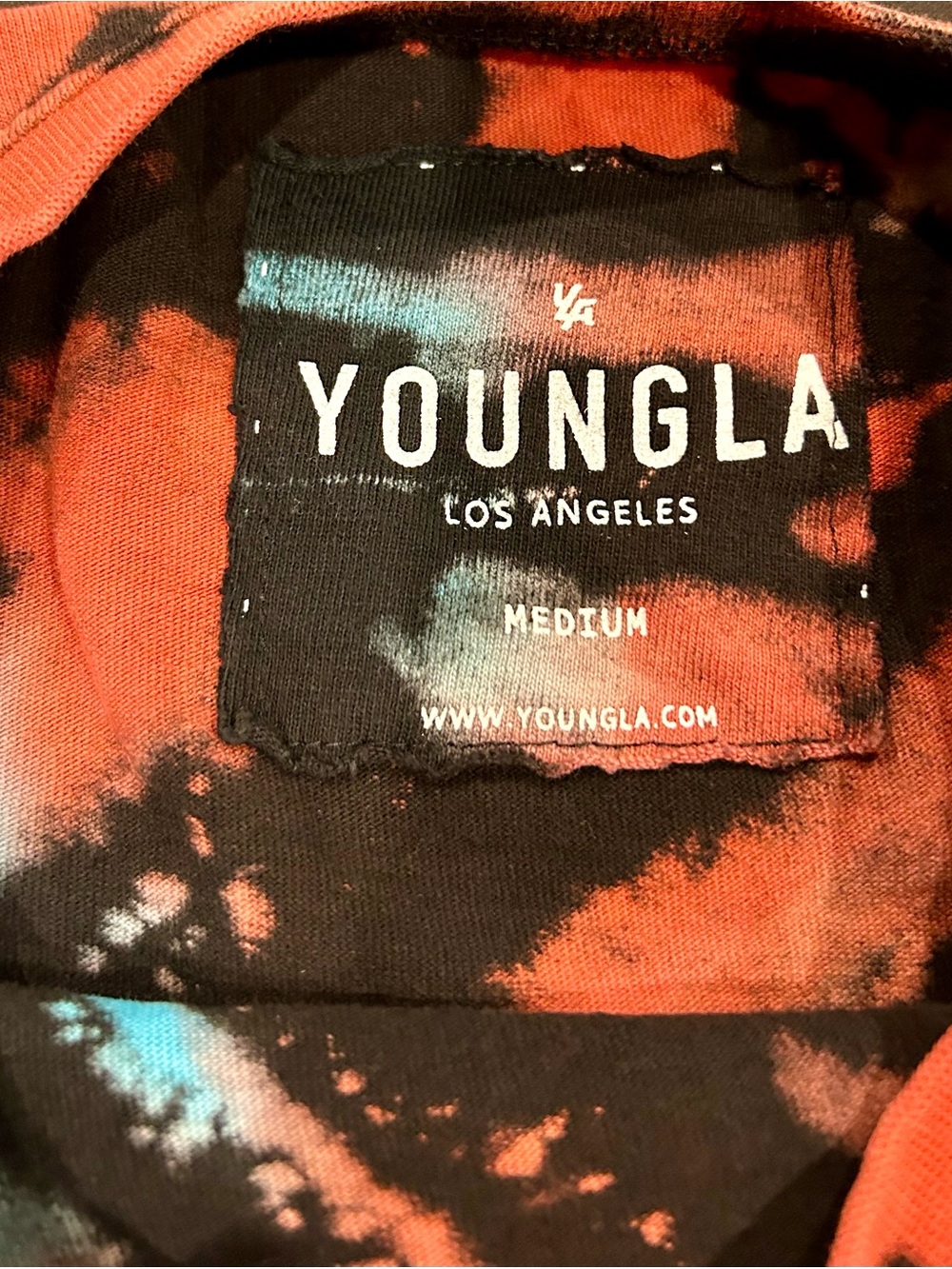 YoungLA Men’s Tie-Dye Burst Crewneck Tee with Blue, Yellow & Coral - Medium - Picture 3 of 5